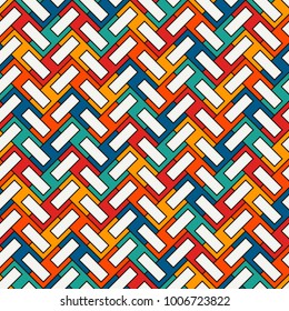Herringbone wallpaper. Abstract parquet background. Seamless surface pattern with repeated rectangular tiles. Classic geometric ornament. Digital paper, textile print, page fill. Vector art