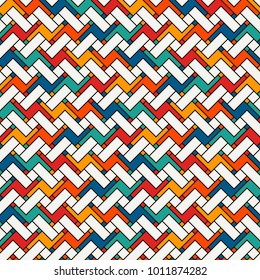 Herringbone wallpaper. Abstract parquet background. Seamless surface pattern with repeated rectangular tiles. Classic geometric ornament. Digital paper, textile print, page fill. Vector art