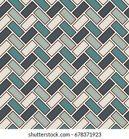 Herringbone wallpaper. Abstract parquet background. Seamless surface pattern with repeated rectangular tiles. Classic geometric ornament. Digital paper, textile print, page fill. Vector art
