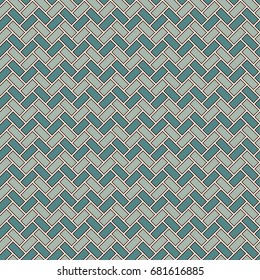 Herringbone wallpaper. Abstract parquet background. Seamless surface pattern with repeated rectangular tiles. Classic geometric ornament. Digital paper, textile print, page fill. Vector art