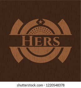 Hers badge with wood background