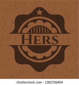 Hers badge with wood background