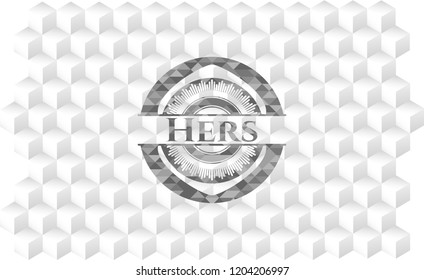 Hers grey emblem. Vintage with geometric cube white background