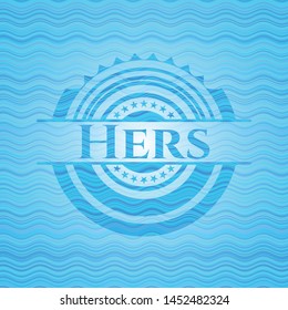Hers light blue water wave style badge. Vector Illustration. Detailed.