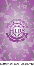 Hers pink and purple written on a camouflage texture. Vector Illustration. Detailed. 