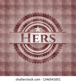 Hers red seamless emblem or badge with abstract geometric pattern background.