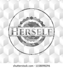 Herself grey emblem. Retro with geometric cube white background