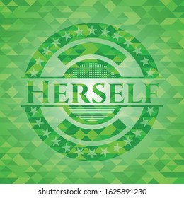 Herself realistic green emblem. Mosaic background. Vector Illustration. Detailed.