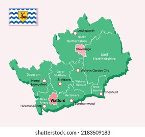 Hertfordshire map in England. Vector illustration