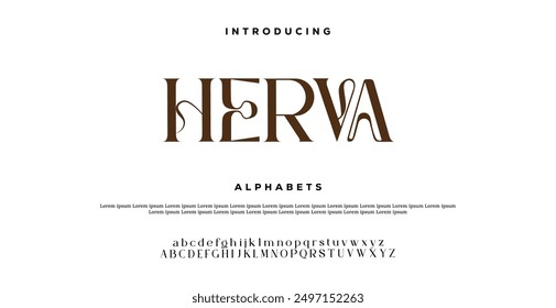 Herva Modern minimal abstract alphabet fonts. Typography technology, electronic, movie, digital, music, future, logo creative font. vector illustration