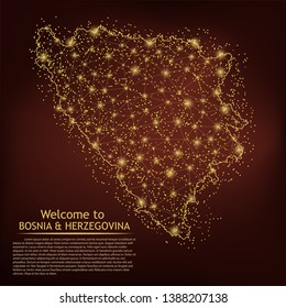 Herzegovina map. Abstract mash line and point scales on dark geometric background. Wire frame 3D Mesh polygonal network line, design sphere, dot and structure. Vector illustration. EPS 10