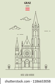 Herz-Jesu-Kirche in Graz, Austria. Landmark icon in linear style