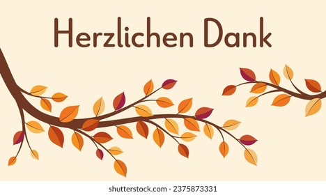 Herzlichen Dank - text in German language - Thank you. Thank you card with colorful autumn branches.