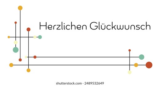 Herzlichen Glückwunsch - text in German language - Congratulations. Abstract card with dots and lines.