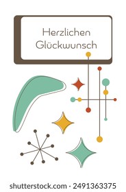 Herzlichen Glückwunsch - text in German language - Congratulations. Card in modern retro design.