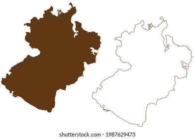 Herzogtum Lauenburg (República Federal de Alemania, distrito rural, Estado Libre de Schleswig-Holstein, Slesvig Holsten) mapa de ilustración vectorial, dibujo de garabatos Kreis Herzogtum Lauenburg mapa