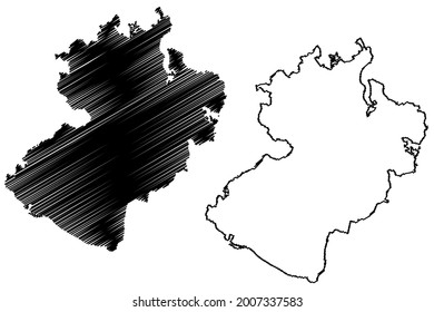 Herzogtum Lauenburg (República Federal de Alemania, distrito rural, Estado Libre de Schleswig-Holstein, Slesvig Holsten) mapa de ilustración vectorial, dibujo de garabatos Kreis Herzogtum Lauenburg mapa