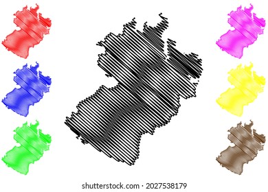 Herzogtum Lauenburg (República Federal de Alemania, distrito rural, Estado Libre de Schleswig-Holstein, Slesvig Holsten) mapa de ilustración vectorial, dibujo de garabatos Kreis Herzogtum Lauenburg mapa