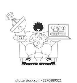 He's got an antenna and laptop to process Internet of Things info using vector linear style