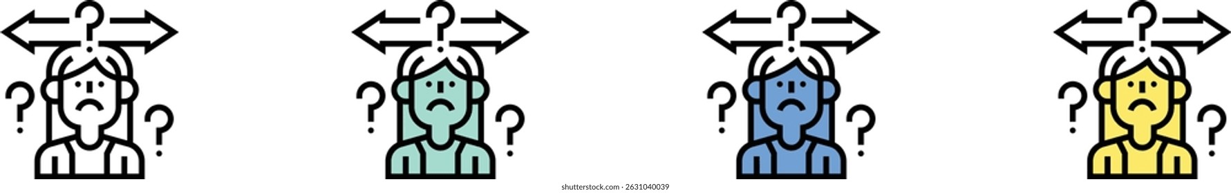 hesitate icon. Outline, Green, Blue and Yellow Style Design Isolated On White Background