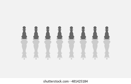  hess pawns in the shadow of the Queen. The concept of pride, overconfidence. Vector