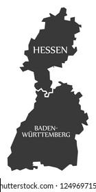 Hesse - Baden Wuerttemberg federal states map of Germany black with titles