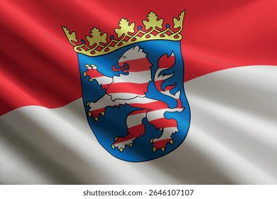 Hesse flag waving in the wind, realistic detailed silk texture. State of Germany