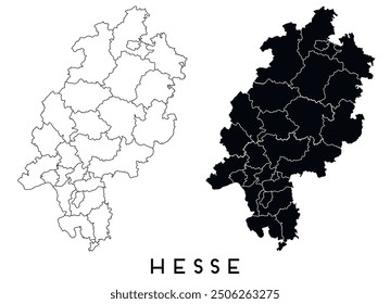 Hesse map of regions districts vector black on white and outline