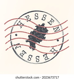 Hessen, Deutschland Stamp Karte Postal. Silhouette. Passport Round Design. Vektorsymbol. Design Retro Travel National Symbol.