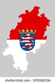 Hessen map and flag vector silhouette illustration isolated on  background. Coat of arms of Hesse, Hessen, Germany state.