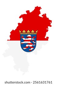 Hessen map and flag vector silhouette illustration isolated on  background. Coat of arms of Hesse, Hessen, Germany state.