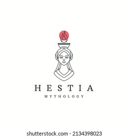 Hestia la antigua diosa virgen griega de la diosa del icono del corazón diseño de la línea estilo de la línea de diseño vector plano