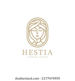 Hestia the ancient greek virgin goddess of the hearth logo icon design template line style vector