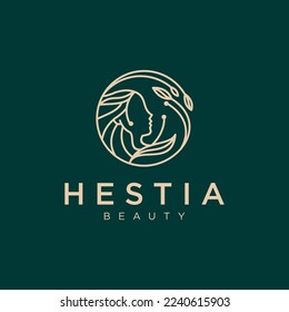 Hestia the ancient Greek virgin goddess of the hearth logo icon design template line style flat vector