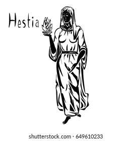 Hestia greek goddess or vesta in roman religion black vector illustration isolated on a white background