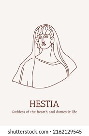 Hestia. Linear antique statue head. Trendy modern vector print with ancient classical sculpture of goddess. Greece mythology. Antique classic line art for fashion t-shirt, printing, poster, tatoo