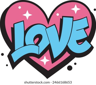 het woord love met een hart in het midden in graffity stijl