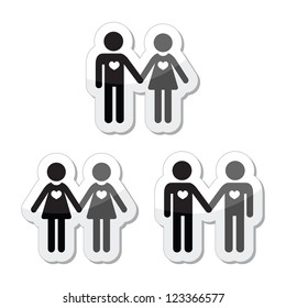 Hetero, gay, and lesbian love couples labels set