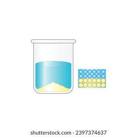 Heterogeneous mixture. Sand and water. The composition of mixture is not uniform. Sand and water. Chemistry experiment. Scientific design. Vector illustration.