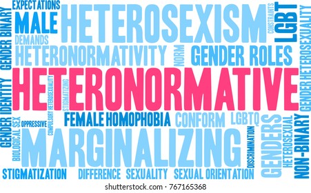 Heteronormative word cloud on a white background. 
