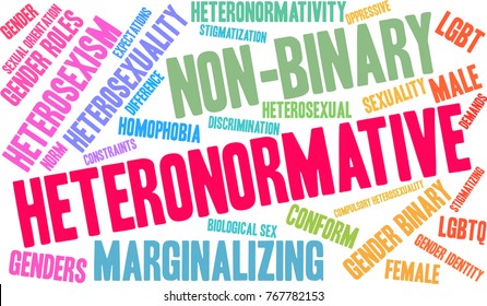 Heteronormative word cloud on a white background. 