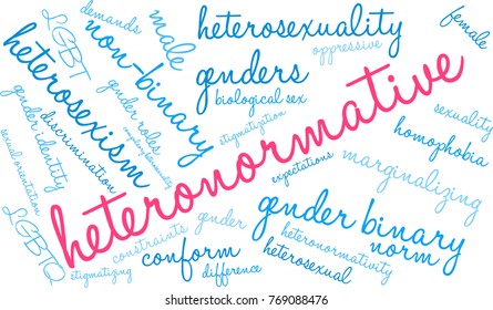 Heteronormative word cloud on a white background. 