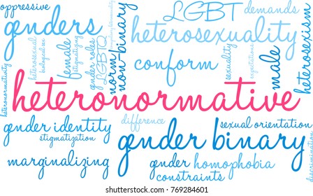 Heteronormative word cloud on a white background. 
