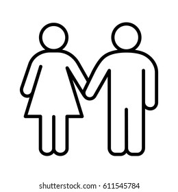 Heterosexual couple linear icon. Thin line illustration. Man and woman holding hands contour symbol. Vector isolated outline drawing