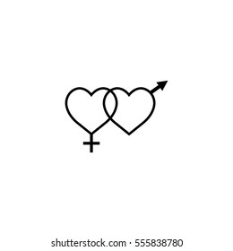 Heterosexual like hearts solid icon, male and female, gender, vector graphics, a filled pattern on a white background, eps 10.