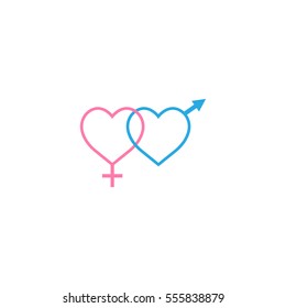 Heterosexuales como corazones ícono sólido, hombre y mujer, género, gráficos vectoriales, un colorido patrón lineal en un fondo blanco, hilo 10.