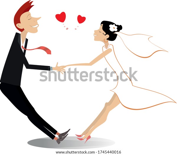 Heterosexual Married Wedding Couple Holds Hands Stock Vector Royalty