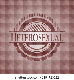 Heterosexual red seamless emblem or badge with abstract geometric pattern background.