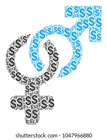 Heterosexual Symbol composition of dollars. Vector dollar symbols are combined into heterosexual symbol collage.