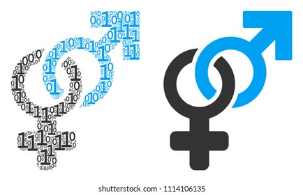 Heterosexual symbol composition icon of one and zero digits in randomized sizes. Vector digit symbols are organized into heterosexual symbol illustration design concept.